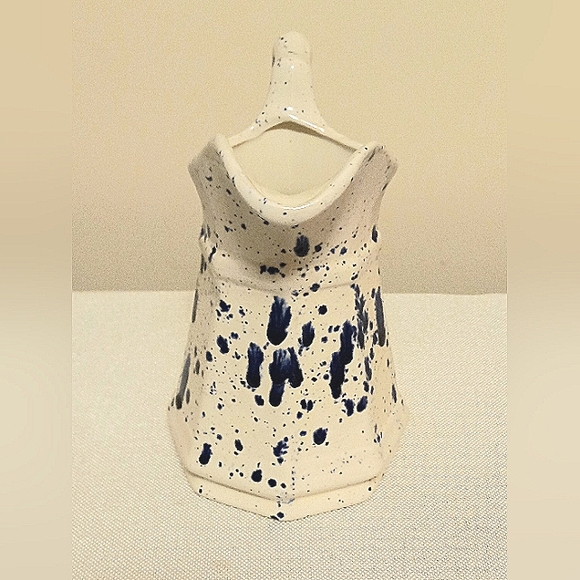 Vtg Handpainted White With Cobalt Splatterware Glazed Pitcher - Picture 2 of 5